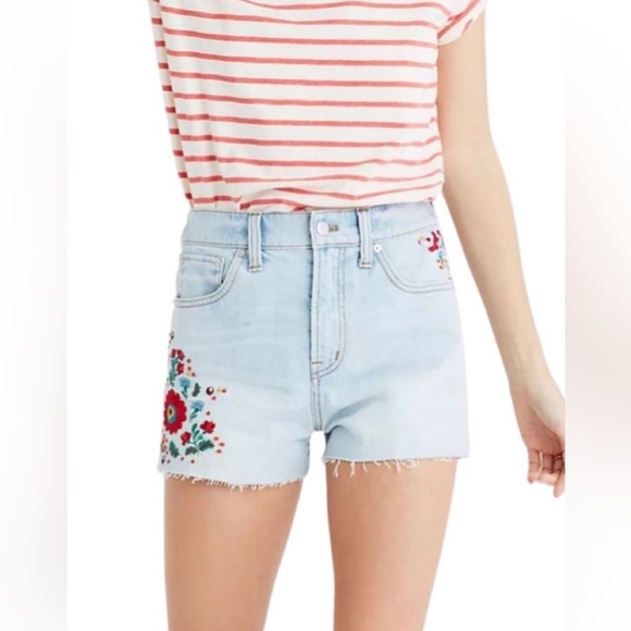 Madewell Embroidered Light Blue Denim‎ Shorts Size 29 - Picture 1 of 13